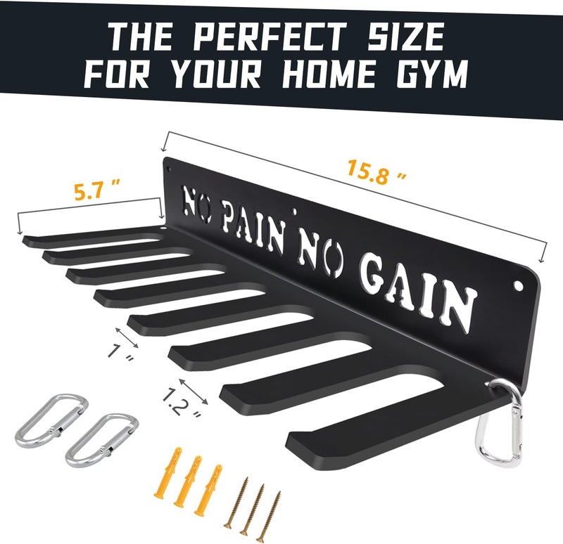WIPHANY Black Rack 8 Hooks Metal Heavy-gauge Workout Rack Wall Mount Organizer Multi-Purpose Workout Gear Storage for Sports Gears Barbells Lifting Belt Fitness Band Carabiners Included With Uplifting Words - Image 2